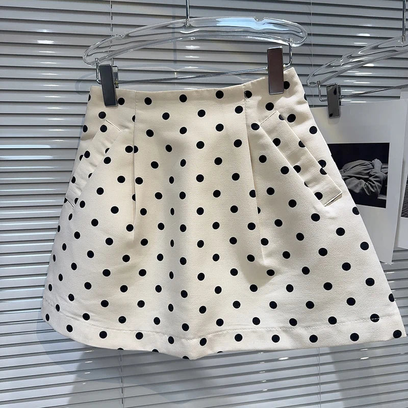 Summer New Items Wave Dot Contrast Color A-line Skirts For Women Temperament Celebrity Hip Wrap Skirt Female