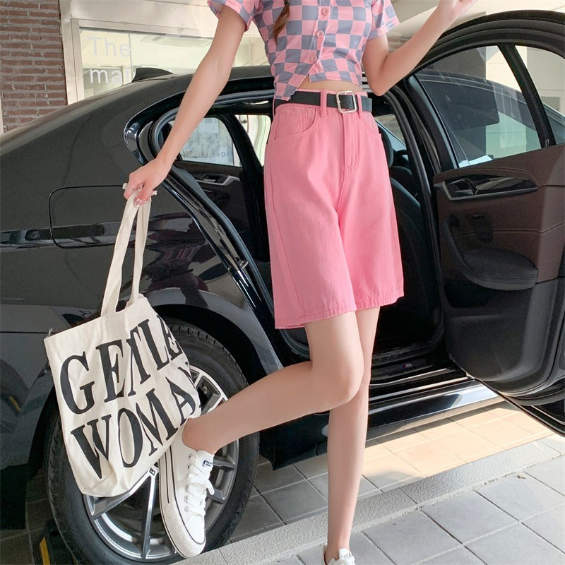 New Color High Waist Fifth Jeans Women Korean Style Straight