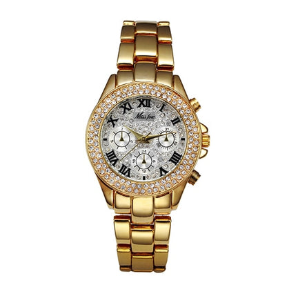 MISSFOX 1846, relojes para mujer, reloj de lujo para mujer, cronógrafo falso a la moda, números romanos, relojes de oro de 18K para mujer, reloj de pulsera de cuarzo 