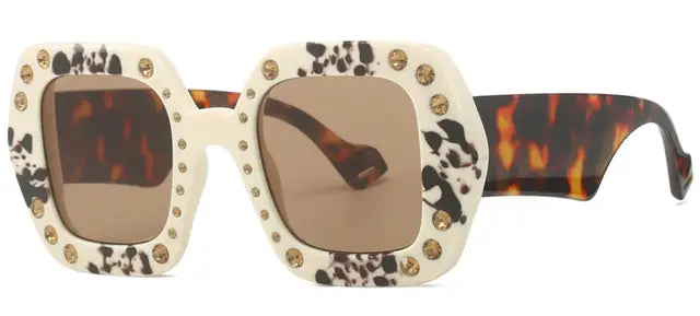 Fashion Square Luxury Sunglasses Women Men Retro Brand Designer Diamond Inlay Sun Glasses Male Trend Big Frame Traveling Goggles