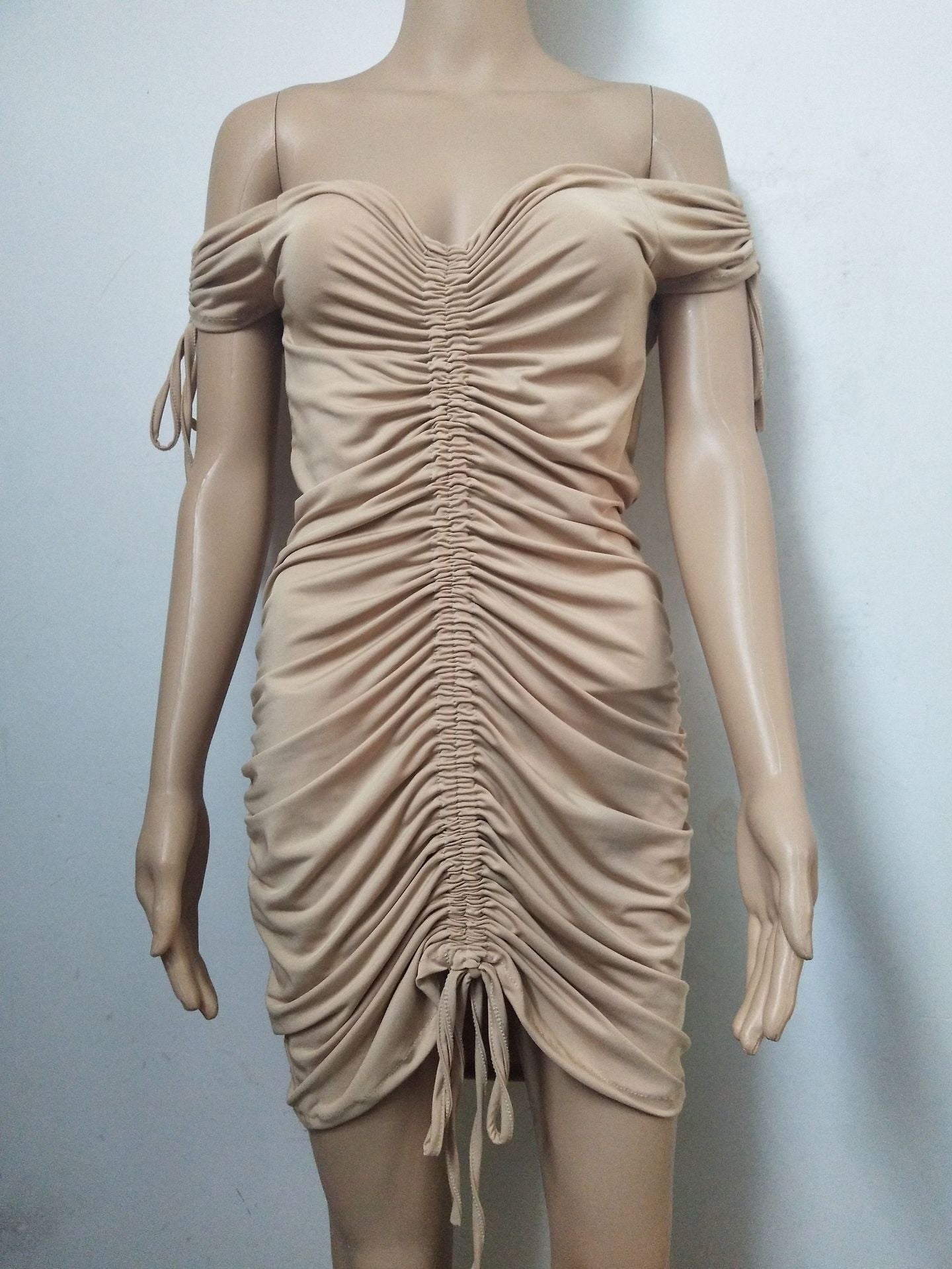 Sexy Personality Solid Color Tie Drawstring Dress