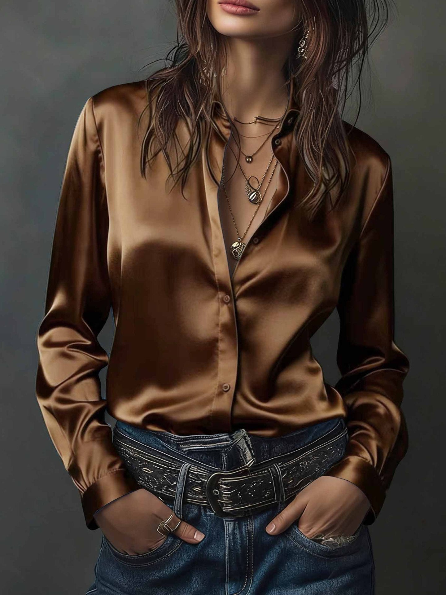 Women's Western-style Resort Casual Satin Best-selling Shirt