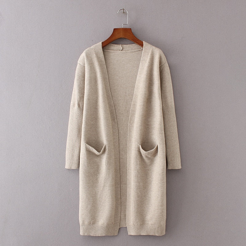 Women knitted long sleeve long sweater cardigan for female women  autumn new overcoat outwear coats
