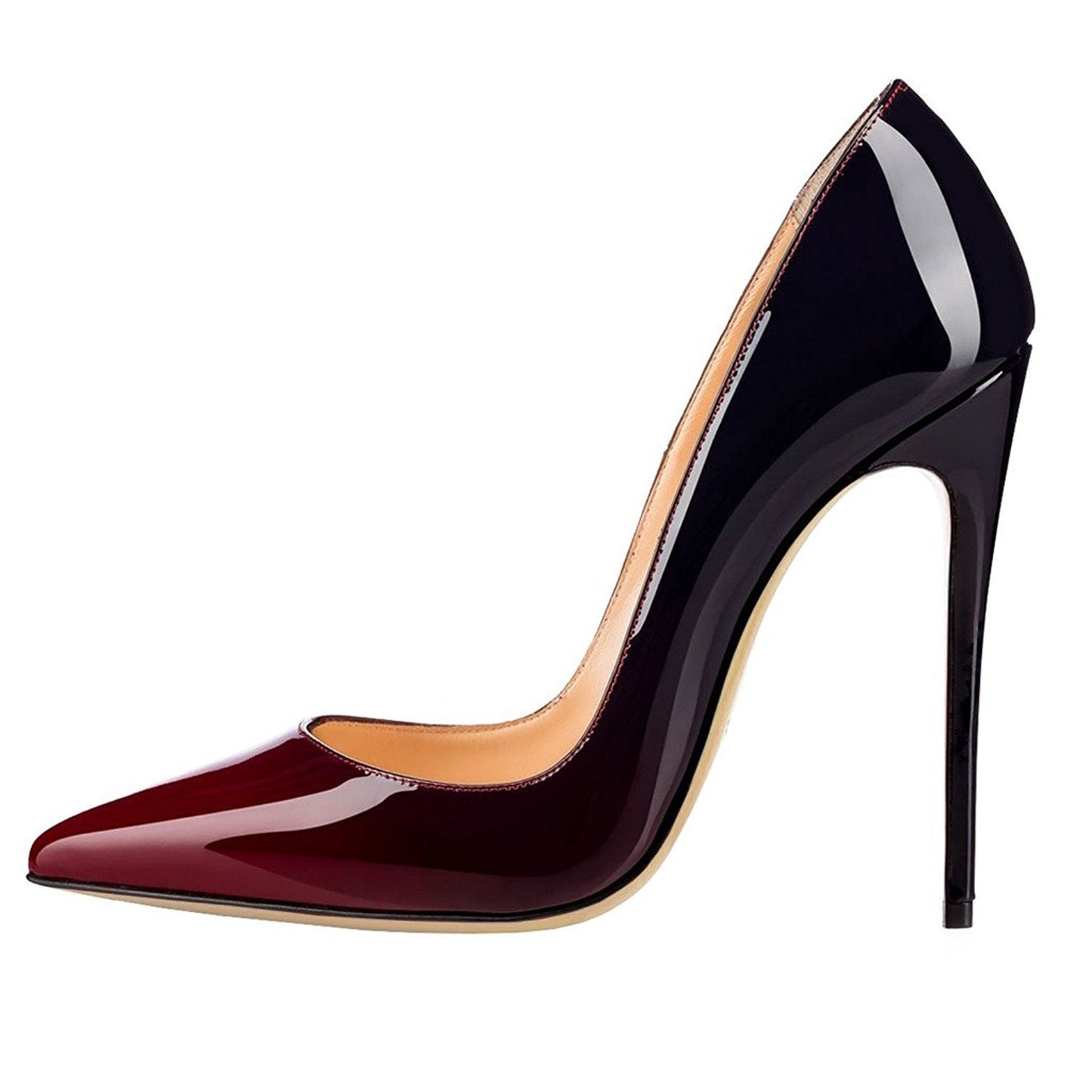 Gradient patent leather pointed high heels