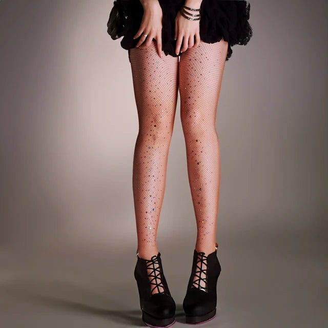 Sexy Women Rhinestones Pantyhose Shiny Diamond Summer Fishnet Tights Transparent Stockings Bling Medias De Mujer Fashion Party