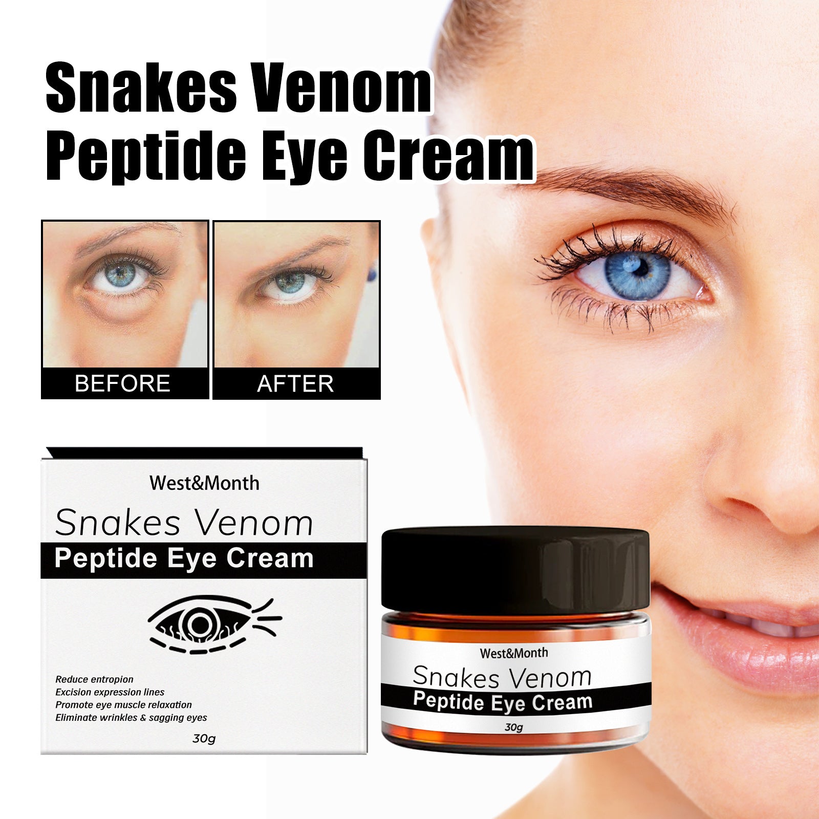 Snake Venom Peptide Eye Cream Gently Nourishes Skin, Reduces Fine Lines, Hydrates And Moisturizes Eye Cream