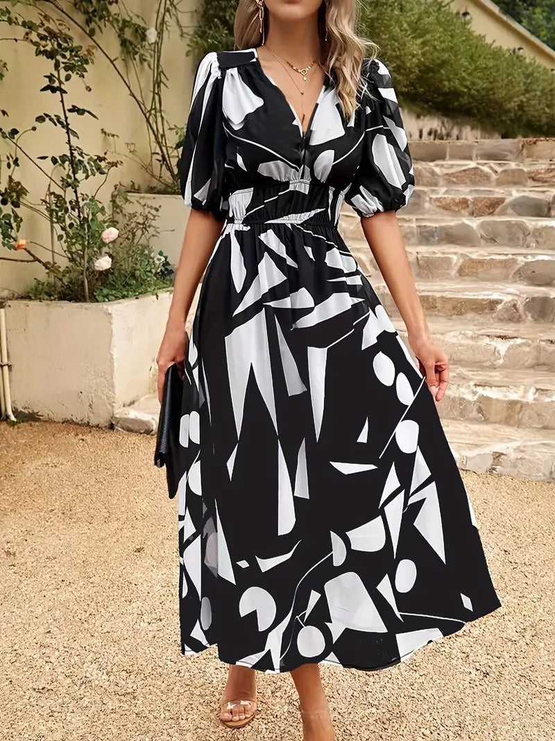 Waist fashion printed women's dress