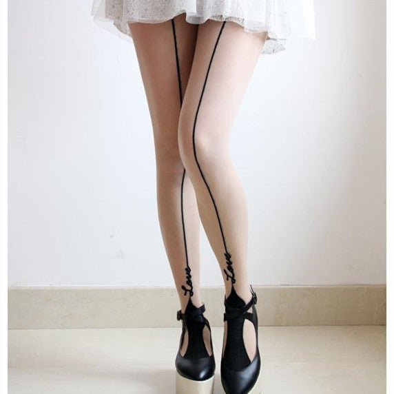 English LOVE Back Vertical Line Silk Stockings