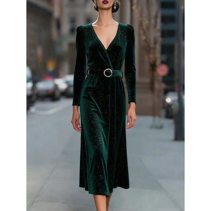 Women's Elegant French Sequin Velvet Dress