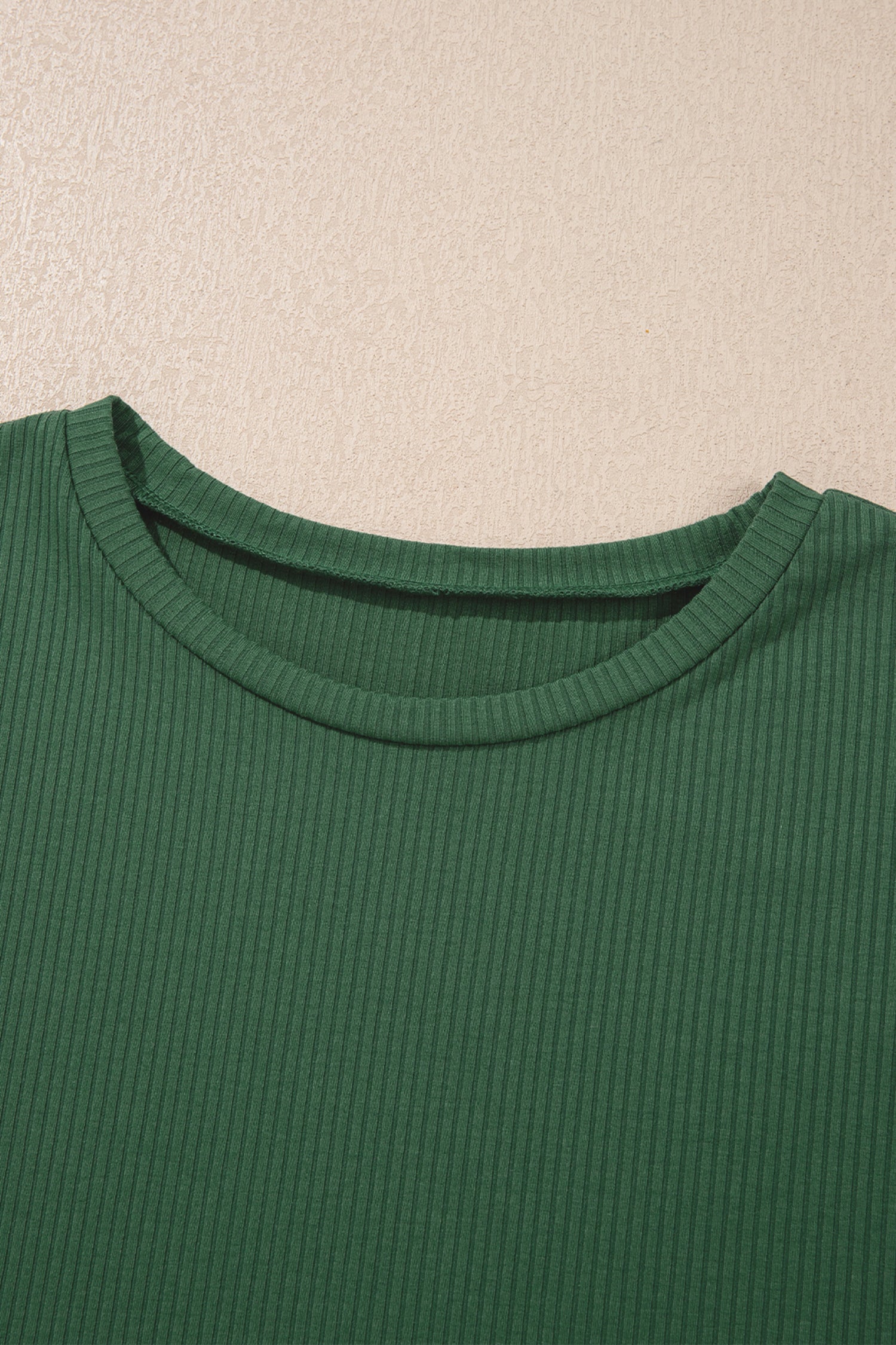 Blackish Green Solid Color Ribbed Ruffled Short Sleeve T Shirt