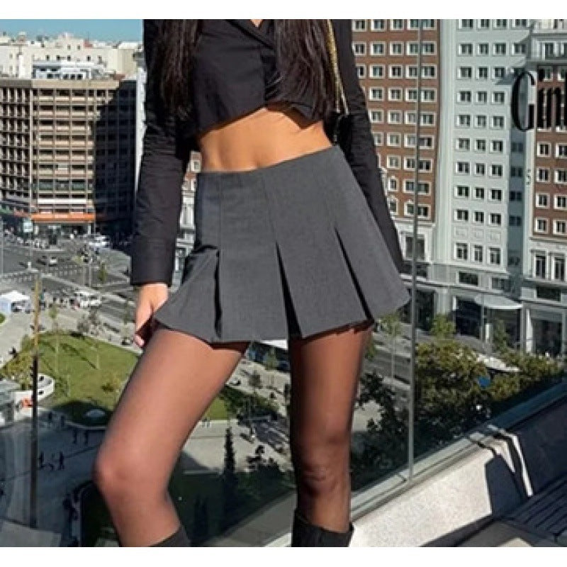 Hot Girl Style Wide Pleated High Waist American Skirt