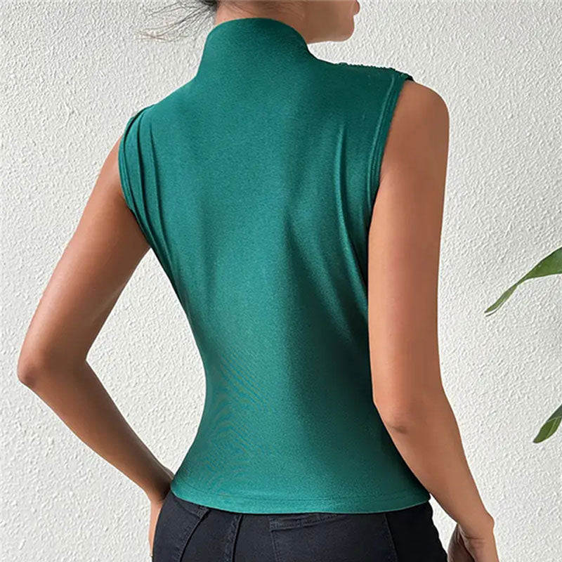 Women's Polyester Knitted Stretch Sleeveless Top