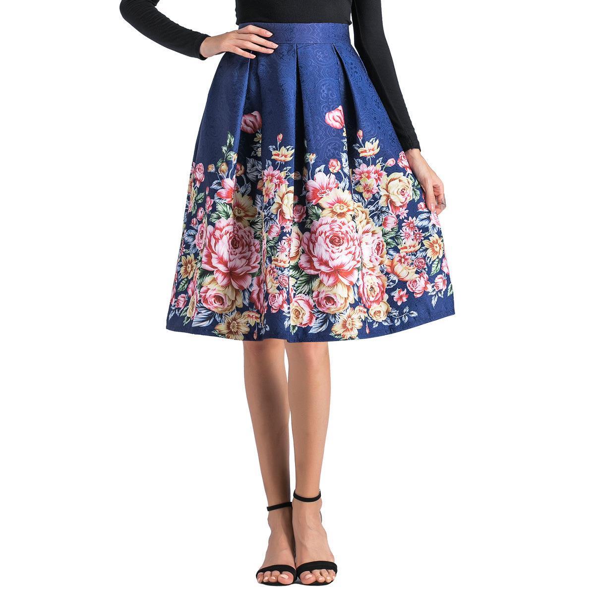 Medium length A-line puffy half pleated skirt