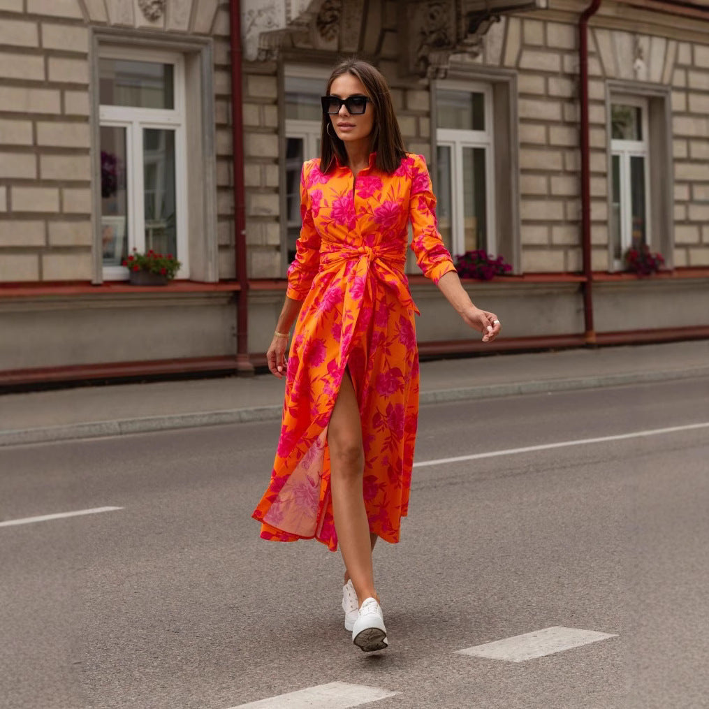 New Colorful Printed Long-sleeve Shirt Dress
