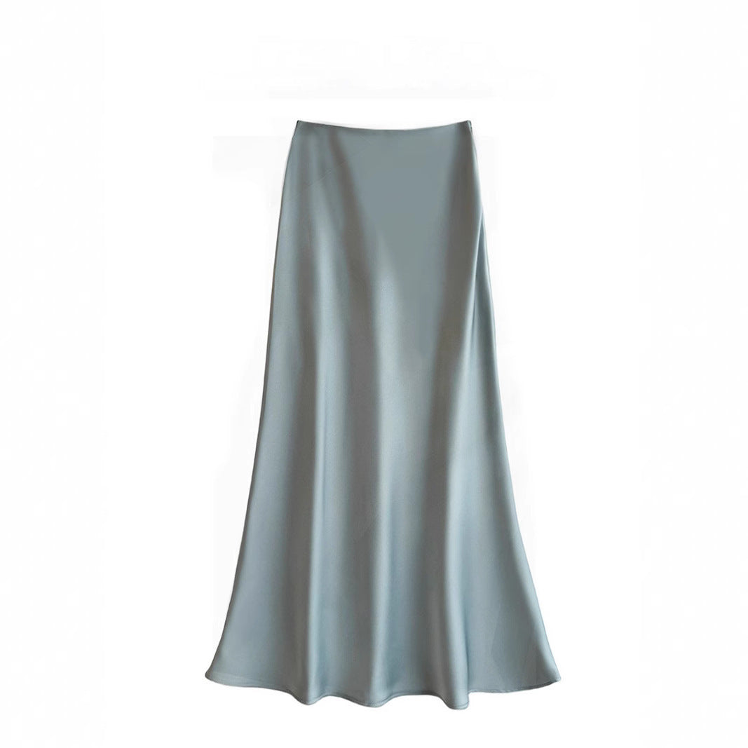 High Waist Mid-length Satin Acetate Silky Skirt