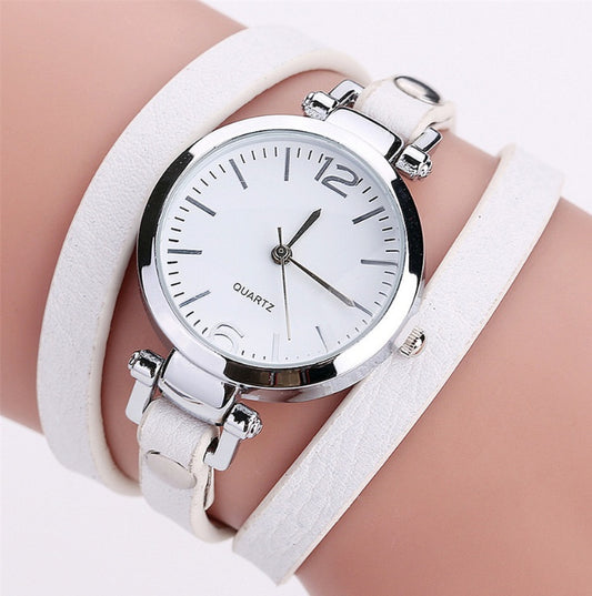 Reloj de pulsera circular para mujer, correa de PU, aleación simple, esfera pequeña, reloj para mujer M