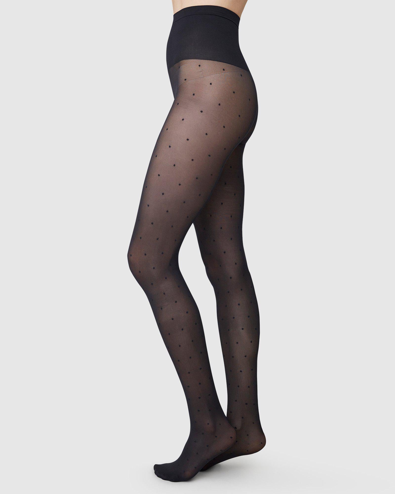 Doris Dots Tights - Black - XL | Swedish Stockings