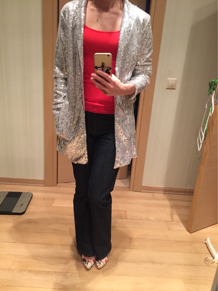 Silver Sequined Coats Turn-down Collar Long Sleeve Outwears Cardigan Jackets