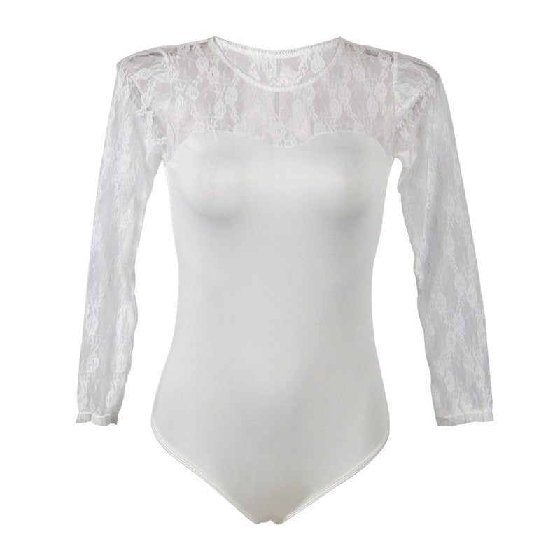 Plus Size  Lingerie Long-sleeved Lace Jumpsuit Perspective