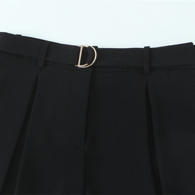 With Belt Pleated Casual Shorts