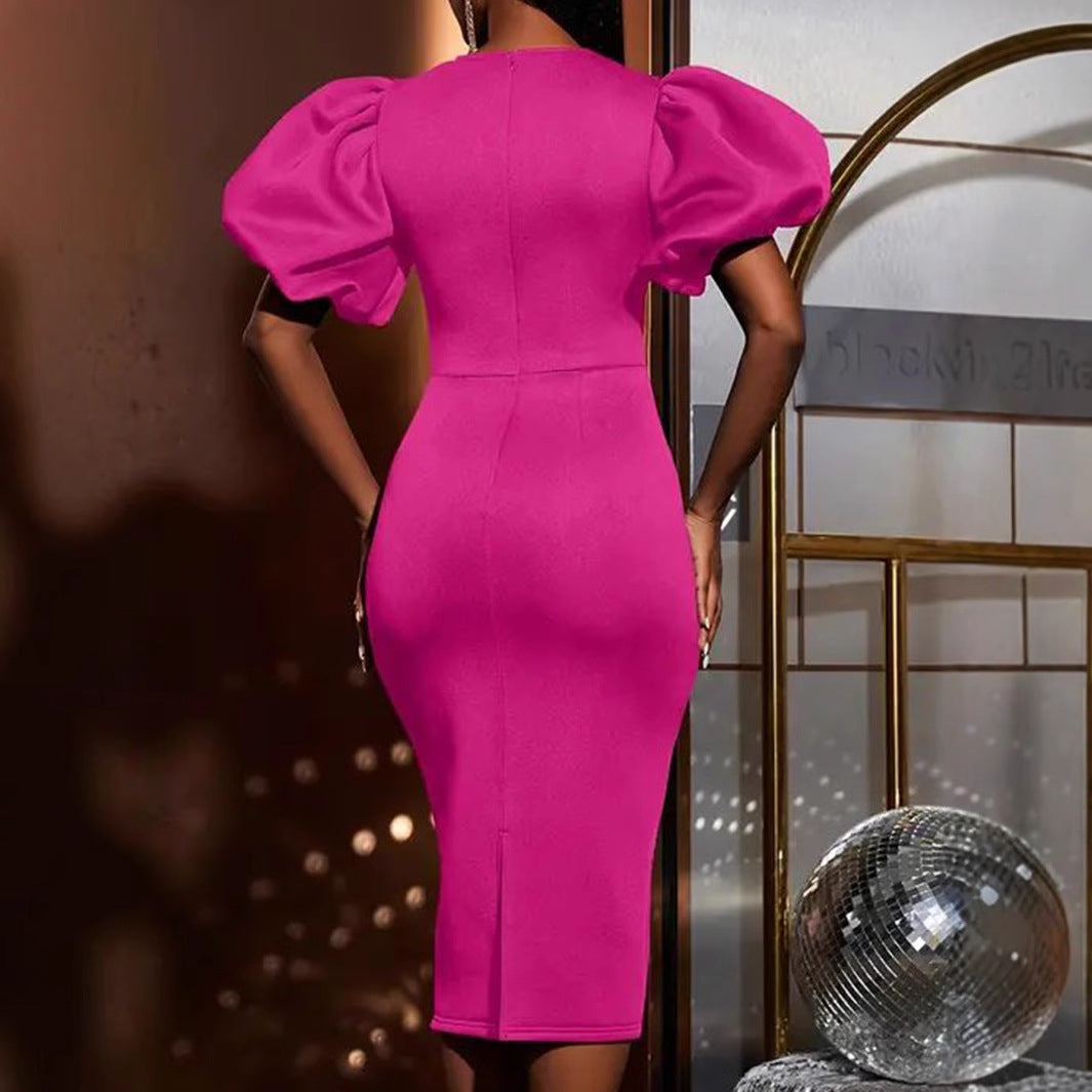 Stylish And Elegant Hollow Out Puff Sleeve Dress