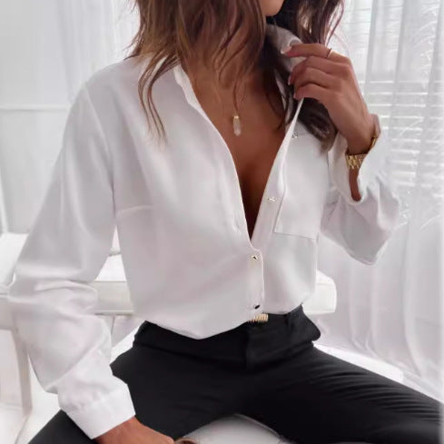 Spring And Summer New Commuter Long Sleeve Top Lapel Print Blouse