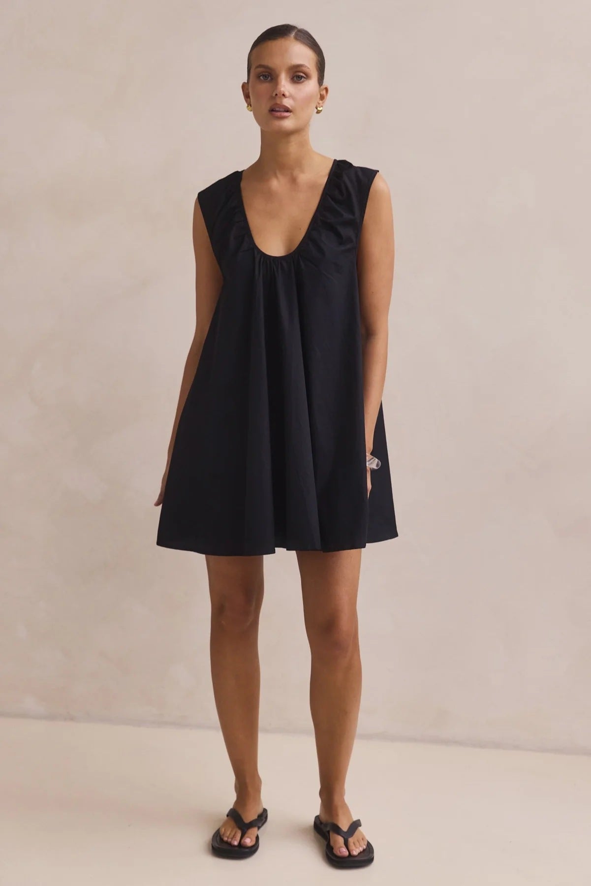 New Polka-dot Printed U-neck Loose A-line Mini Dress