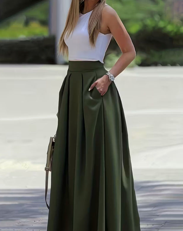 Solid-color High-waisted Womens Sexy Midi Skirt