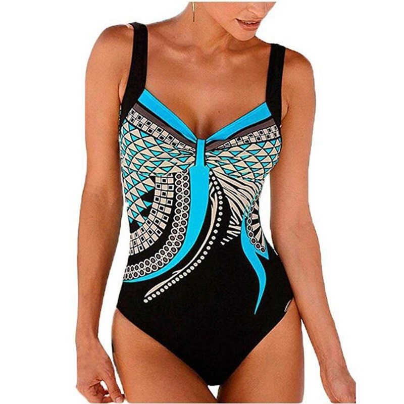 Strap retro printed sexy backless ladies one-piece swimsuit