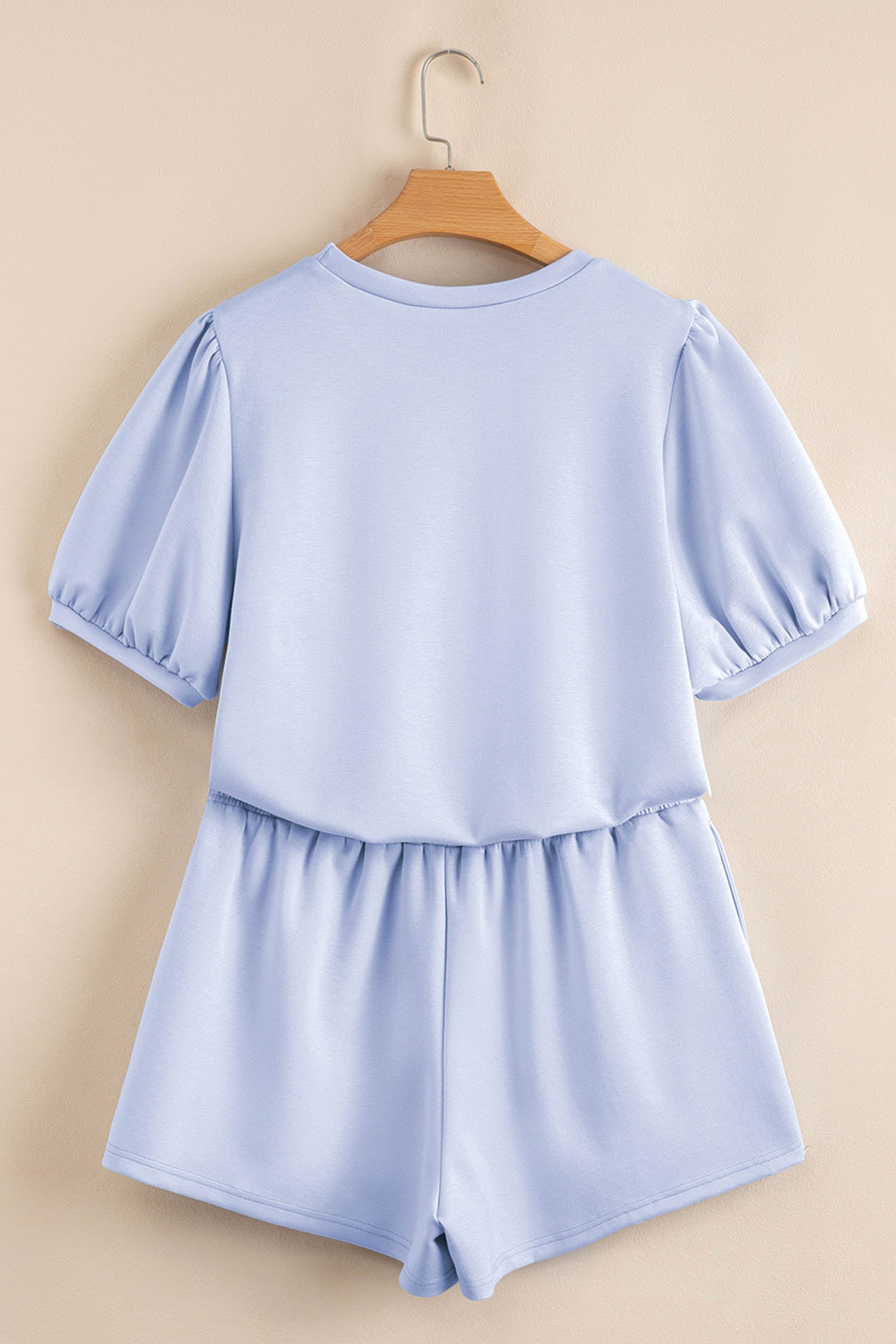 Beau Blue Puff Sleeve Pearl Embellished Scallop Trim Top 2 Piece Skort Set