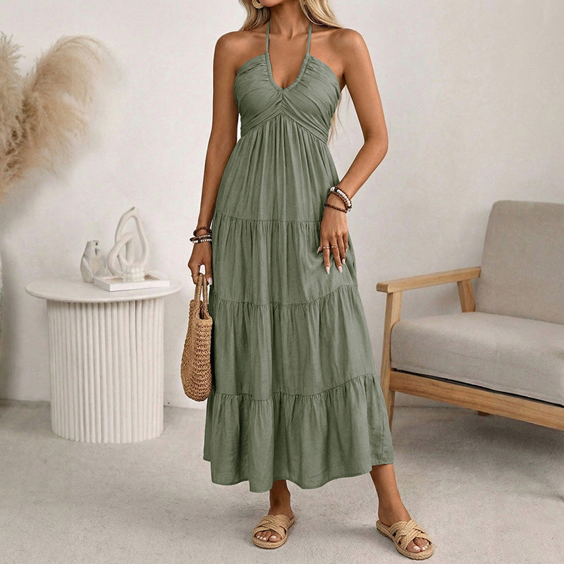 Loose-fitting, Neck-hanging Vacation-style Maxi Dress