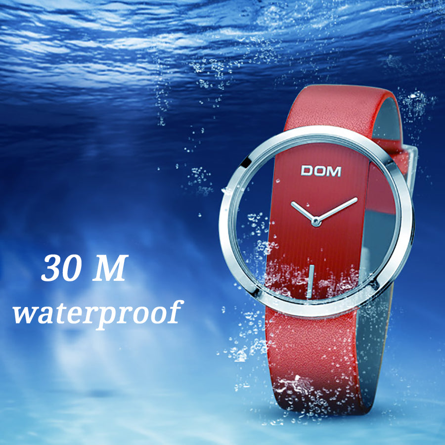 Reloj DOM para mujer, informal, resistente al agua hasta 30m, relojes de cuarzo, correa de cuero genuino, reloj de pulsera deportivo elegante para mujer