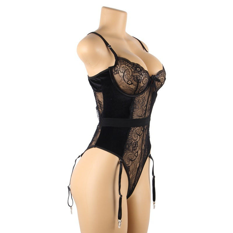 Garter Nightdress Set Lace Underwire Bodysuit