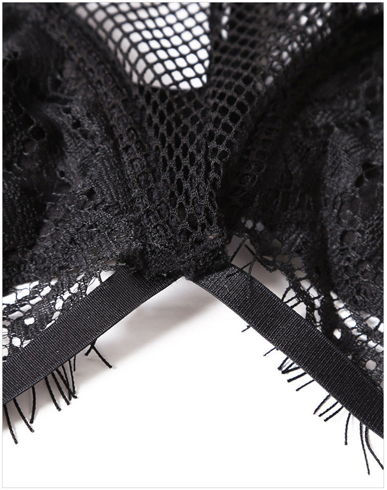 European and American sexy Sling lace One-piece Mesh Stitching Hollow Perspective Sexy Tights Women