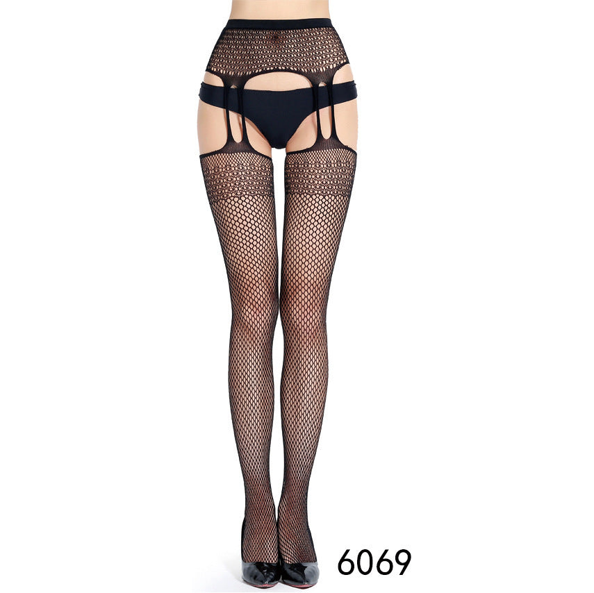 Tights Stockings High Over Female Floral Nylon Hot Fishnet Stockings Black Hollow Crotchless Pantyhose