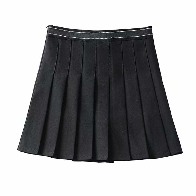 Excellent Quality And Style. American Retro Gray Pleated Skirt Skirt. Female High-Waisted Short Skirt.