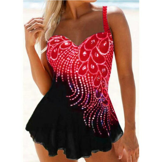 New Bikini, Tube Top, Diamond And Feather Contrast Color Split Large Size Swimsuit Women