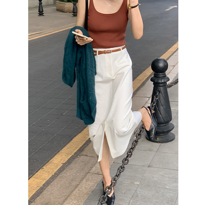 High Waist Hem Slit Skirt Summer New Style