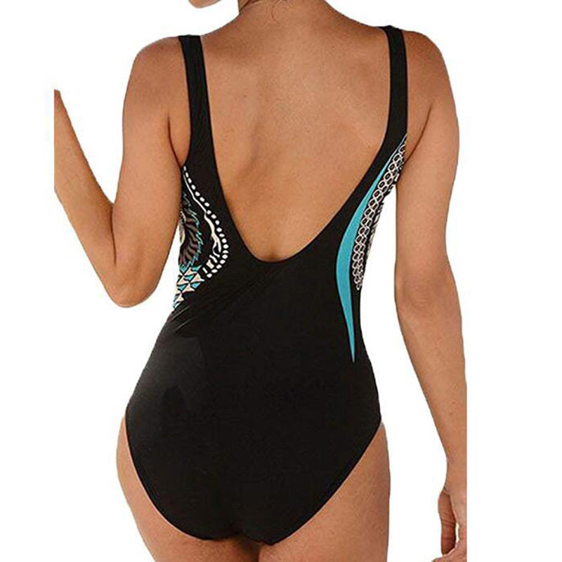 Strap retro printed sexy backless ladies one-piece swimsuit