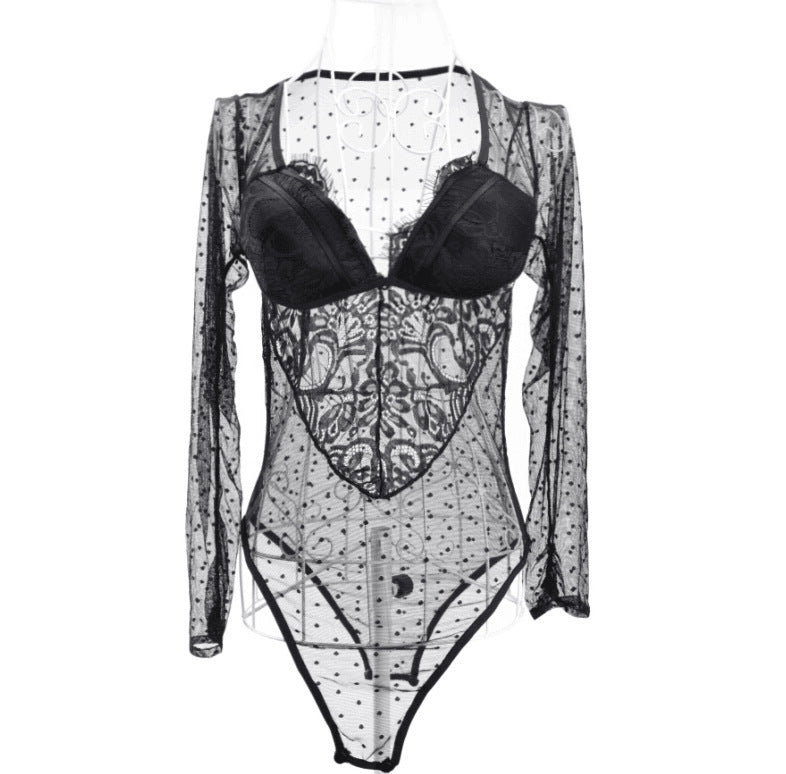Mesh see-through long sleeve bodysuit
