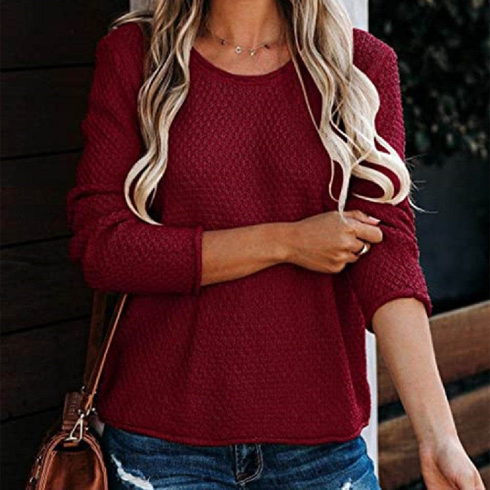 Loose Solid Color Knitted Bottoming Shirt For Women