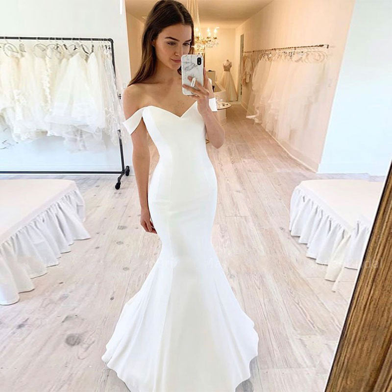 Soft Satin Wedding Dress V-neck Sexy Fishtail