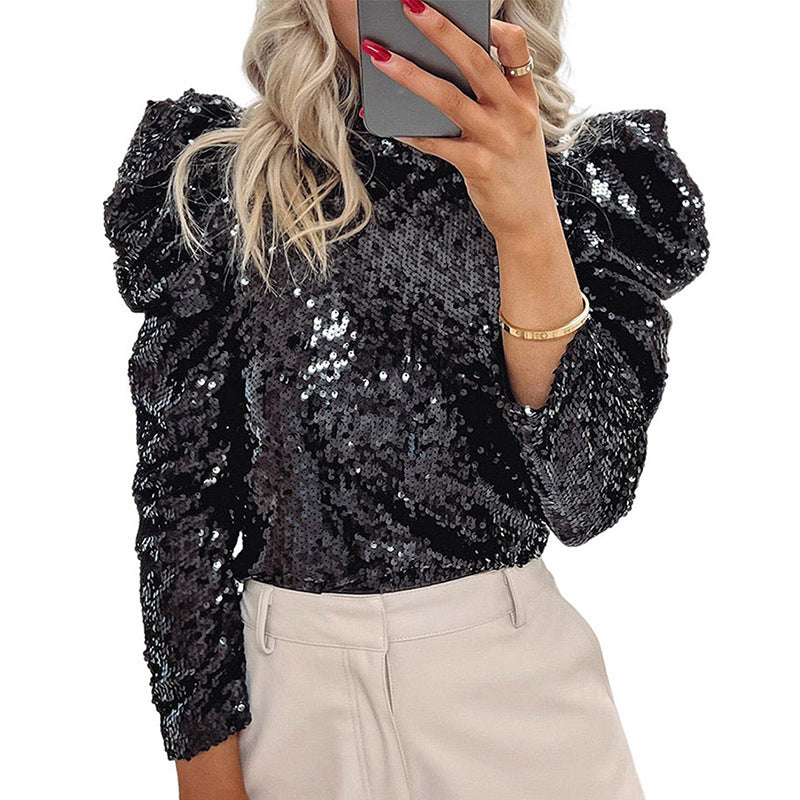 Women's European And American Personalized Design Sense Puff Sleeve Top