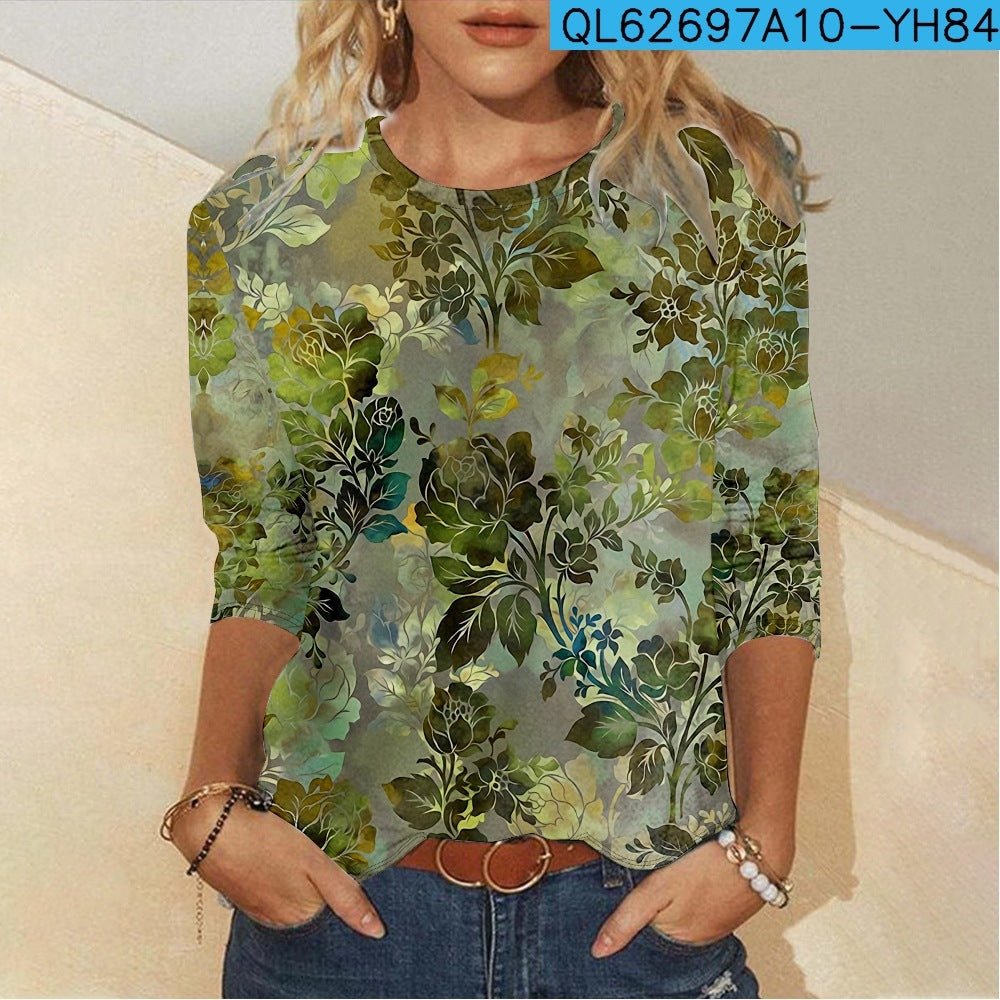 Floral Element Creative Casual Long Sleeve Women's T-shirts