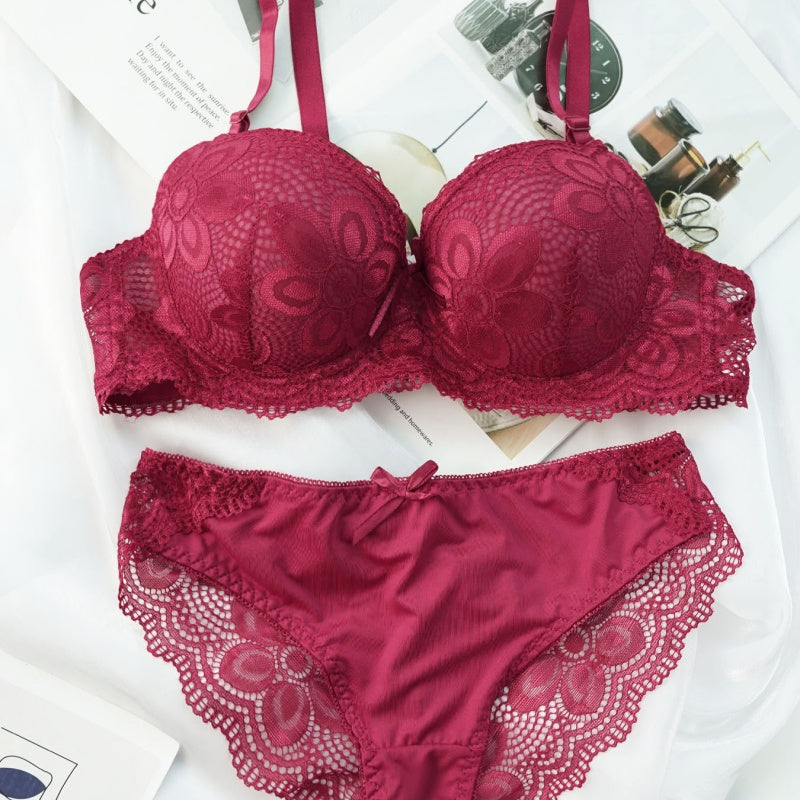 Sexy European And American Lace Sweet Bra, Thin Cup For Gathering And Shaping, New Autumn And Winter Lingerie Set