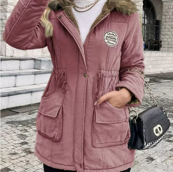 European And American Hooded Drawstring Slim Casual Jacket Coat For Women Mid-length