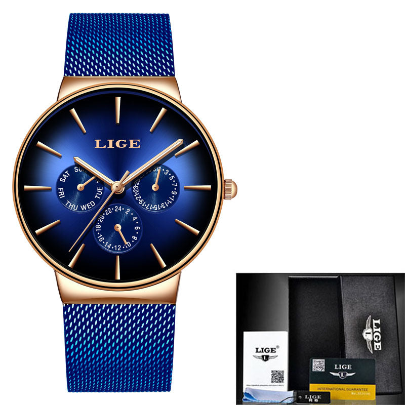 LIGE Mesh Strap Quartz Men's Watch