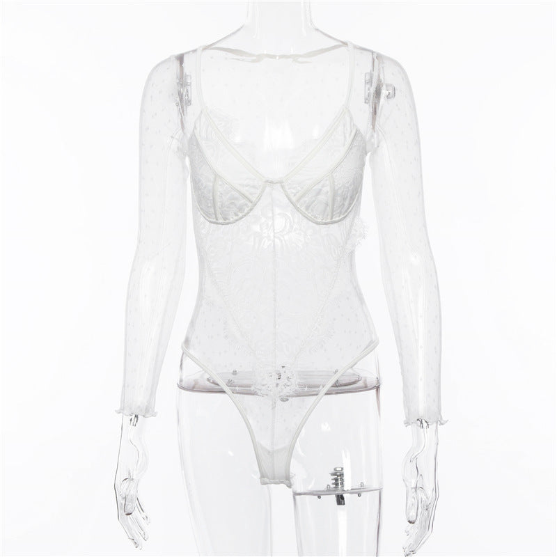Mesh see-through long sleeve bodysuit
