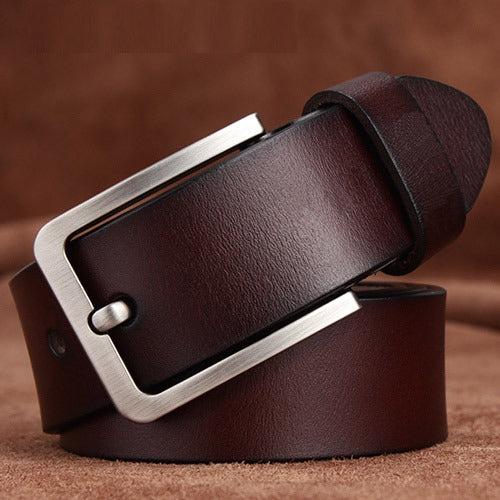 Men's genuine leather belt European and American retro pin buckle belt versatile thick cowhide trouser belt father's day gift