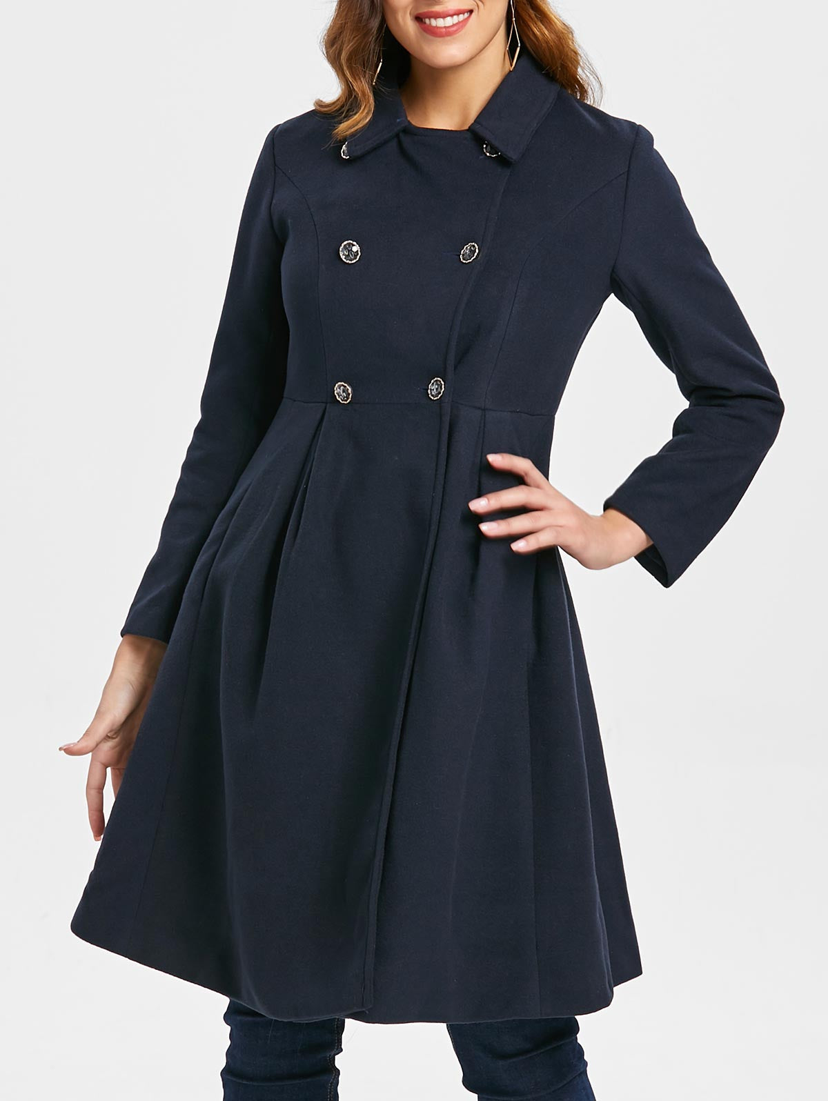 Double Breasted High Waisted Woolen Coat